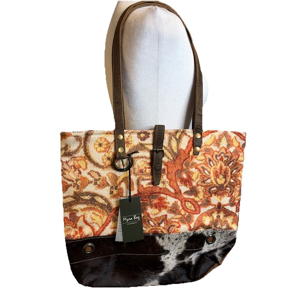 Myra Bag Rustic Affair Tote S-2550 Hairon Leather Canvas Boho Western New